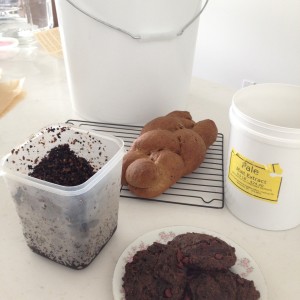 Spent grain bread and cookies (with my happily burbling fermentation bin in the background).